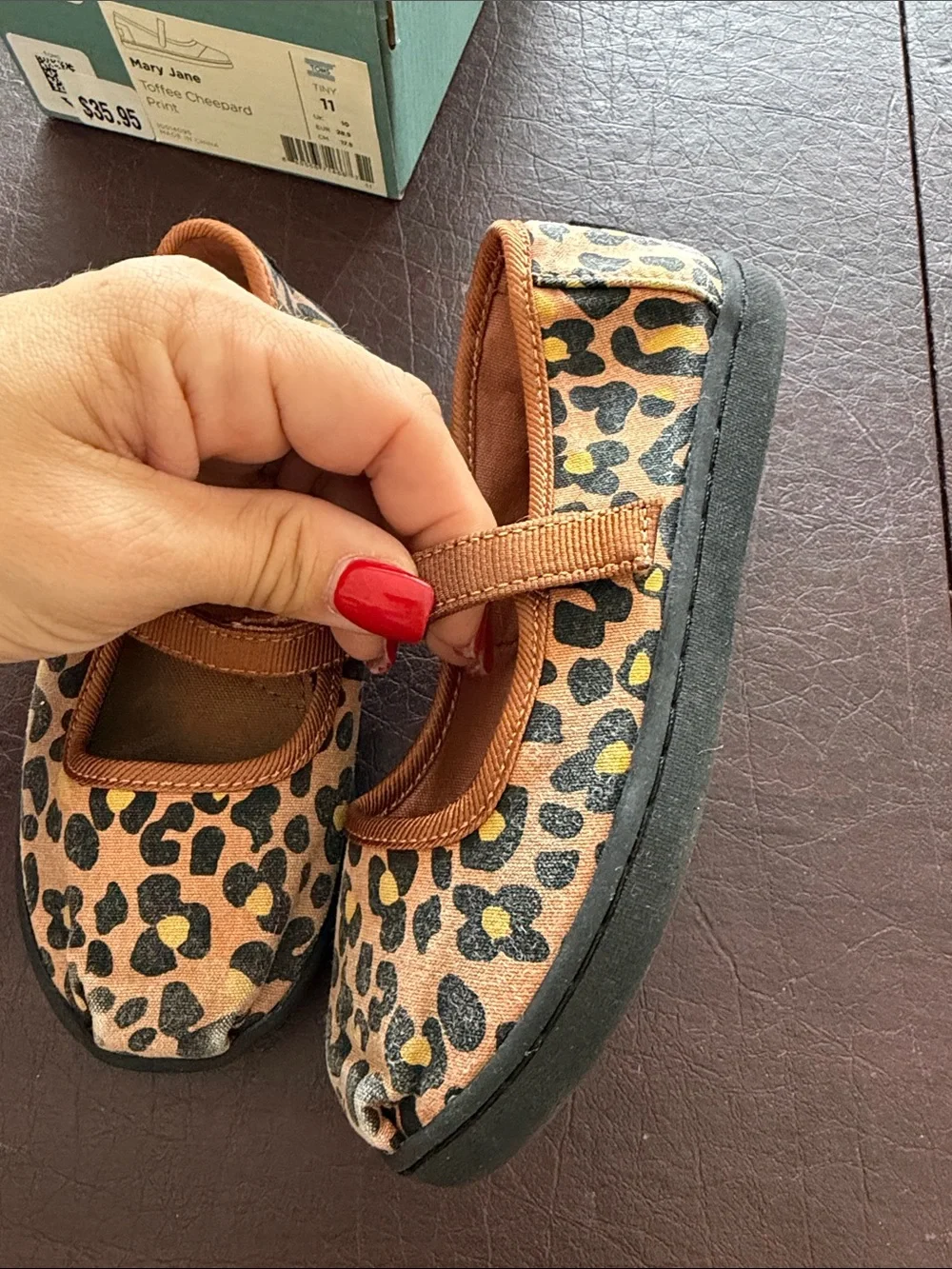 Toms Girls Leopard Print Mary Janes in Brown and Black